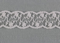 White Floral Embroidered Lace Trim , Cotton Nylon Wave Edging Lace Design Trims