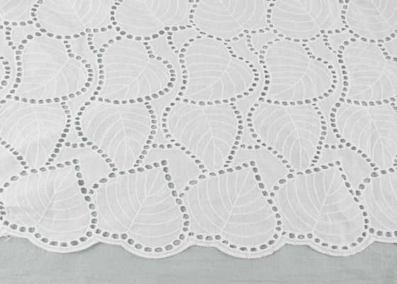 Off White Eyelet Cotton Lace Fabric Leaf Embroidery Patterns