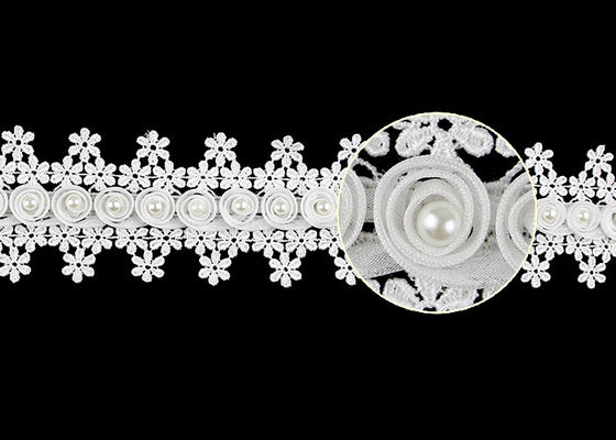 3D Flower French Venice Guipure Lace Trim With Pearl Bead